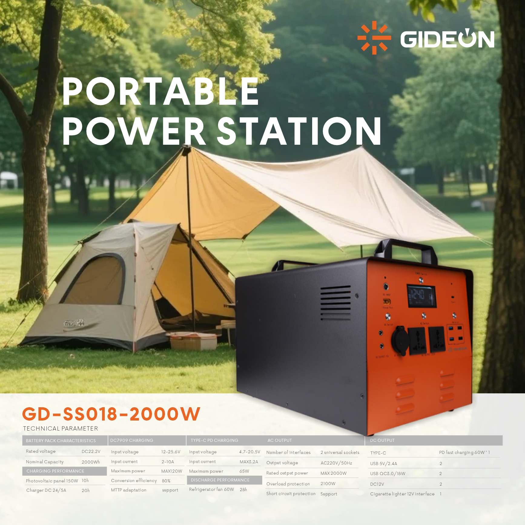 GD-SS018-2000W Central elétrica portátil: Mantenha a energia ligada