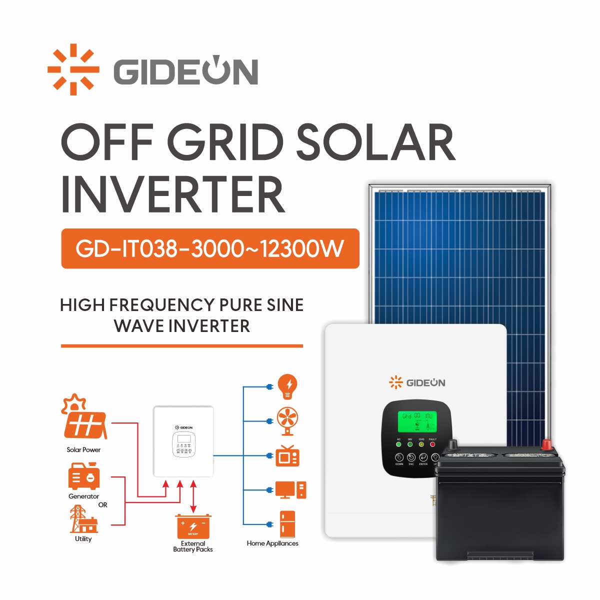 Inverter solar GD-IT038: energia estável, todos os cenários cobertos