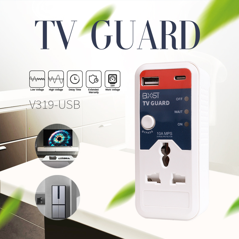 220V sobre tensão e sob o dispositivo de proteção de tensão, protetor de tensão de potência do soquete para geladeira, guarda da geladeira com USB